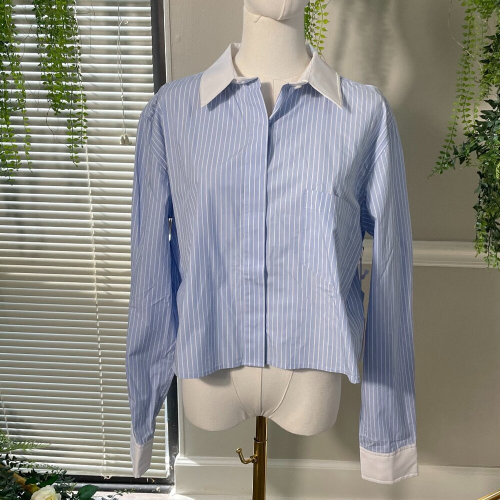 Good Amercian | Yarndye Poplin Crop Shirt